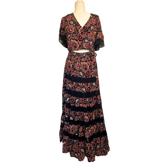 NEW Anthropologie Floral Print 2 Piece Maxi Skirt Set Bohemian Women's Size 12 - Picture 2 of 11